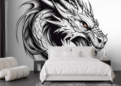 Dragon head tattoo design dark art illustration isolated on white background Wall mural